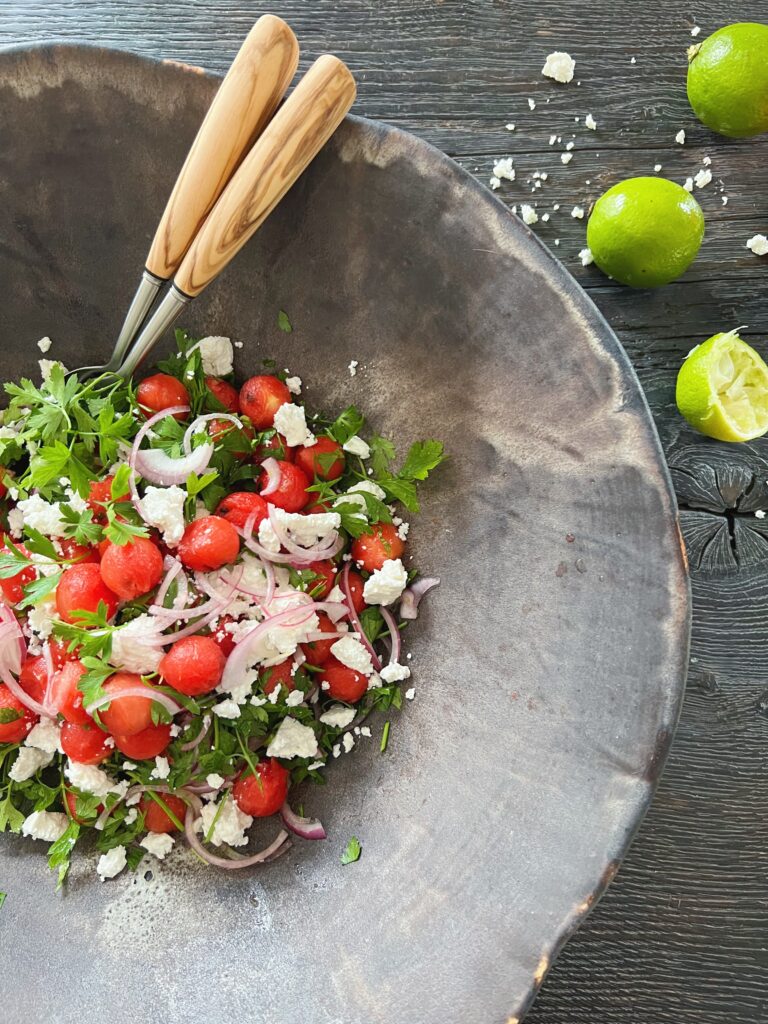 Salat med vandmelon og feta uden blomster
