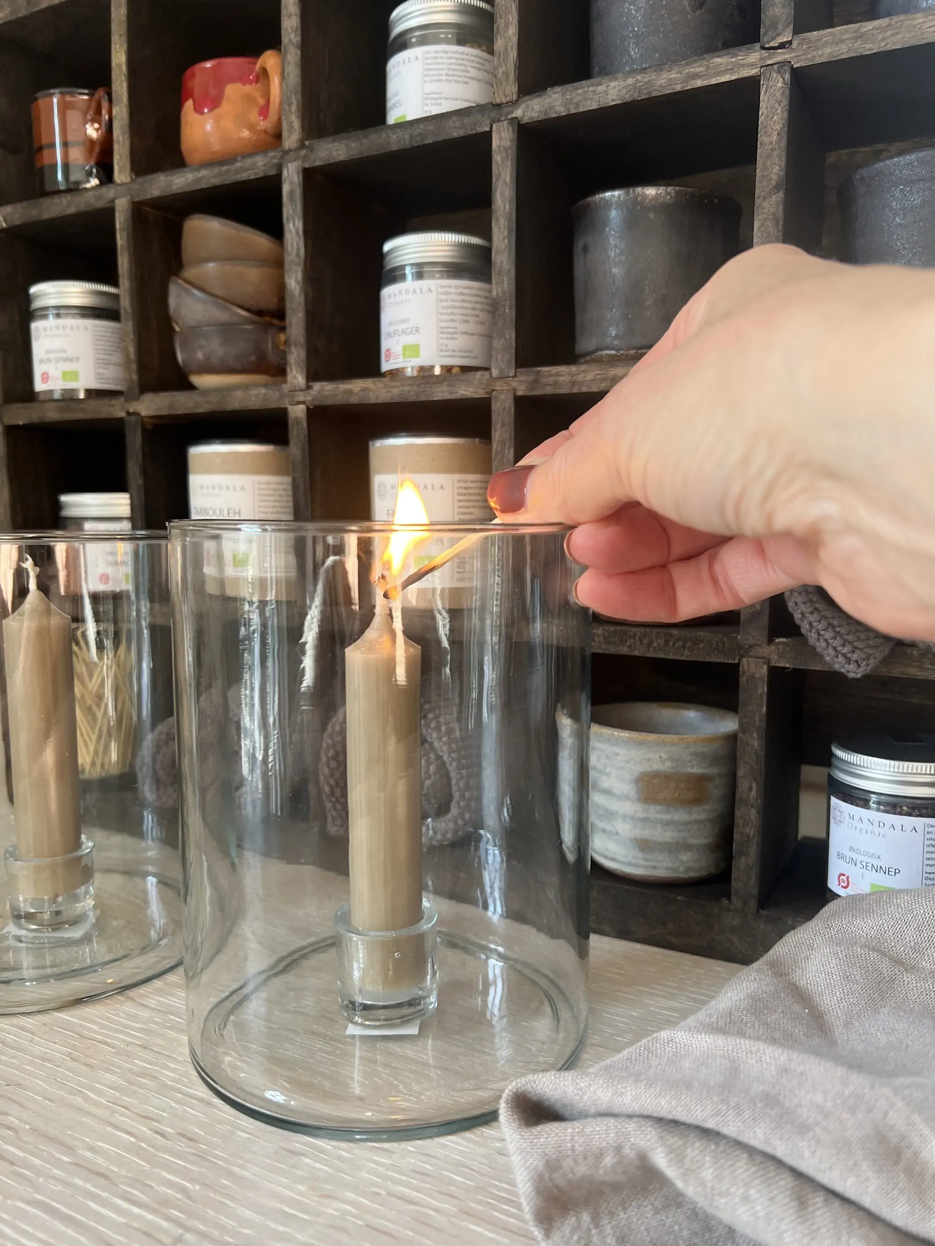 Lysestage i glas | Glas med fast indsats til stearinlys